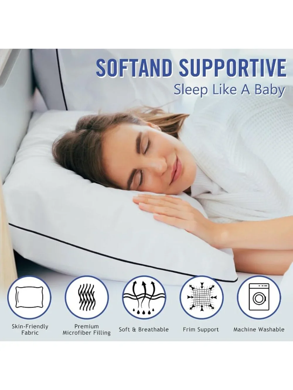 〽️King Size Cooling Bed Pillows 2 Pack Down Alternative Soft Pillows Set of 2